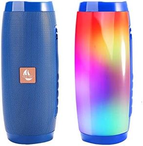 Portable Bluetooth Speakers with LED Lights, Powerful Bass, FM Radio, TF Card, Aux Playback, Blue