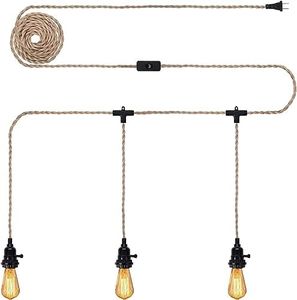 ANYPOWK Kit de cordon de suspension en corde avec prise et interrupteur – Triple prises, 29 pieds, vintage (ampoule non incluse), M-Lrope-29ft