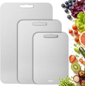 TIVEREX Titanium Cutting Board Set of 3, 100% Pure Titanium Cutting Boards for Kitchen, Easy to clean, Dishwasher, Double Sided Non Toxic Food-Grade Chopping Boards for Meats, Fruits and Vegetables