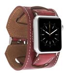 Red iWatch Leather Cuff Band 44mm 40mm 42mm 38mm Compatible with All Series Apple Watch Strap Replacemnt Bull Strap Handmade (Red, 40mm Silver)