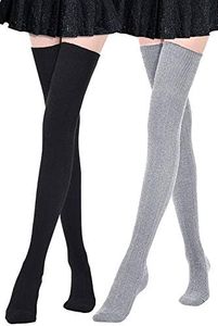 DRESHOW 2 Pares Sexy Elástico Calcetines Hasta Escuela de Cosplay Sobre la Rodilla Medias Hasta el Muslo Calcetines Largos Calientapiernas para Niñas y Mujeres