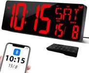 XREXS 17 Inch Large Digital Wall Clock, Bluetooth Automatic Calibration Time, Brightness and Sound Adjustable, Wall Clock Digital Clock, Wall Clock with Time/Date/Temperature for Home, Kitchen,