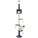 ARTETHYS Floor to Ceiling Cat Tree 260cm 5 Tiers Tall Cat Tower for Indoor Cats with Scratching Post Condo Platforms for Kittens Height Adjustable, Dark Grey