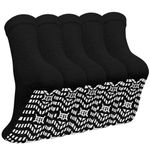 ZAKASA Non-slip Womens Slipper Socks: Grip Socks Womens Cotton Hospital Anti Skid Sock Women Athletic Grippy Sock with Non Elastic Cuff UK 5.5-7.5 Black 5 Pairs