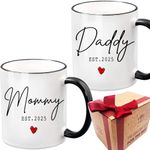 Est 2023 New Daddy & Mommy Coffee Mugs Set of 2, First Time Mommy Daddy Gift, Pregnancy Announcement, Prospective Parents Mugs Gift, New Parents Gift, Baby Reveal Mug (Black handle)-55