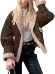 Flygo Women's Winter Faux Suede Jacket Sherpa Lined Jacket Button Down Lapel Fleece Jacket Winter Coats with Pockets(Coffee-Large)