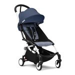 Stokke Babyzen YOYO3 Stroller from 6 Months - Includes White Frame Seat Cushion + Canopy - Folds in & Out in a Flash - Light & Compact - Carry-On Compatible - Air France Blue