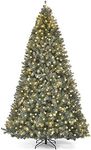 GOFLAME 9ft Premium Hinged Pre-lit Artificial Christmas Tree w/UL-Certified LED Lights, Solid Metal Legs, 2028 Tips, Perfect for Holiday Indoor Decoration