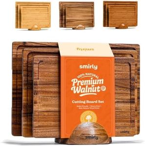 SMIRLY Walnut Wood Cutting Boards for Kitchen, Set of 3 with Holder Large - Small, Walnut Wooden Cutting Board Set with Deep Juice Grooves, Non Toxic Serving Tray