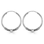 Amberta Women 925 Sterling Silver Bali Hoop Earrings: Ball and Twist 30 mm