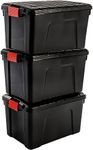 Iris Ohyama, Large Storage Boxes with Lids, Garage Storage Boxes, Closing Clips, 60L/3Pack, BPA Free, W59 x D39.5 x H35.5cm, SIA-60, Black