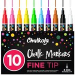 Fine Tip Chalk Markers (10 Pack 3mm) - Bold Color Erasable Dry Erase Marker Pens for Blackboards, Chalkboard, Window, Bistro - 3mm Reversible Bullet & Chisel Point