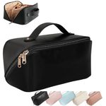 Sprqcart Large Capacity Travel Cosmetic Bag With Handle And Divider - Multifunctional Makeup Bag For Easy Access, Waterproof- (Black), 10 Cms