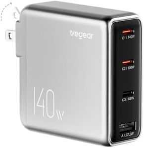 140W USB-C Charger for Laptop, wegear Slim 4-Port PD 3.1 GaN Fast Charging Block with Foldable Plug, Type‑C Wall Charger Power Adapter for MacBook Air/Pro, iPad, iPhone 17/16, Galaxy S25 (Silver)
