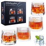 Duoffanny Whisky Glass, Old Fashioned Whiskey Glasses Set of 4, 5Oz Tumbler Glasses Heavy Bourbon Rock Cocktail Glasses, Whiskey Gift Sets for Men Women