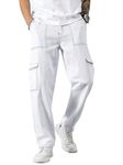 AVANOVA White Bell-Bottom Men Cargo Jeans II Men Cargo Pants II Denim Cargo for Men II Cotton Pant II Wide Legs II Flap Pockets II Cargo for Men (Jeans-119-White-34)