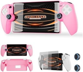 Coooudqs 3 in 1 Accessories Bundle for Playstation Portal.Incl.1 Pcs PS Portal Protective Case,1 Pcs HD Tempered Screen Protector and 2 Pcs Thumb Grip Caps for PS5 Portal Remote Player (Pink)