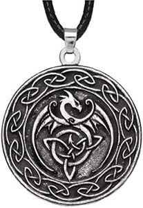 HAQUIL Dragon Necklace, Celtic Dragon Medallion Pendant, Faux Leather Cord, Dragon Jewelry Gift, Zinc, No Gemstone