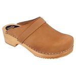 Vollsjö Women Clogs Made of Wood and Leather/Suede, Slippers Wooden Shoes for Ladies, Comfortable House Footwear Wooden Mules, Suede - Light Brown,7