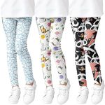 HSTiSan Girls' 3-Pack Printed Leggings Toddlers Active Stretch Leggings Little Kids Yoga Pants, Cat/Panda/Polar Bear/6-7Y