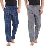 XYXX Men's Super Combed Cotton Checkered Checkmate Pyjamas [Pack of 2] Elasticated Waist, Drawstring | Loungewear for Men in Pink, Grey Checks