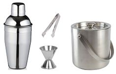 Dynore 4 Piece Bar Set (Large) - Cocktail Shaker 750 ml, Ice Tong, Ice Bucket 1500 ml and Peg Measure 30/60 ml