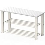 SimpleHouseware Wooden Top Shoe Rack Bench, 2-Tier Shoe Organizer for Entryway Storage, White