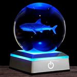 3D Shark Crystal Ball Night Light 3.15 inch Glass Ball Table Lamp with Color Changing Touch Base Decor Ideal Sharks Gifts for Friends Kids Christmas Birthday