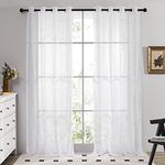 Deconovo Linen Look Semi Transparent Net Curtains Eyelet, Super Soft Voile Curtains, Decorative Sheer Curtains for Small Windows, 55 x 36 Inch(Width x Length), White, 2 Panels