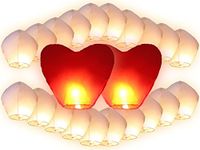 Trendmaus.de 22 Chinese Flying Lanterns (20 White + 2 Giant Red Heart Lanterns), Red, 90 x 50 cm