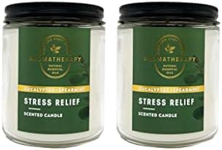 Bath & Body Works Stress Relief Aromatherapy Scented Candles | Eucalyptus Spearmint Scent | | Soy Based Wax | dfrDhp | NaturalEssential Oils | 2 Pack | 7 Oz Each