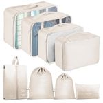 YEEYAA Packing Cubes for Suitcases, Travel Organizer Bags for Carry on Luggage, Travel Cubes for Packing Clothes, Storage Bags (Beige-8 Set)