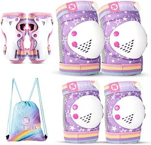 SULIFEEL Rainbow Unicorn Knee Pads for Kids Knee Elbow Pads Wrist Guards with Drawstring Bag Adjustable Protective Gear Set for Girls Purple Small