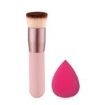 Gleva Foundation Brush & Beauty Blender Combo Set, Premium Flat Top Kabuki Brush for Liquid & Cream Makeup with Professional Makeup Sponge for Perfect Blending & Smooth Application