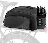 WOTOW Bike Rear Rack Bag, 12L Waterproof Reflective Bicycle Trunk Bag, Cycling Rear Seat Carrier Bag Backseat Storage Luggage with Water Bottle Holder, Shoulder Strap, Rain Cover for MTB Bike E-Bike