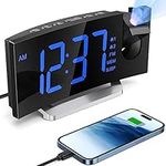 Projection Alarm Clock,FM Clock Radio with 0-100% Dimmer,Digital Clock Radio for Bedroom with 180° Projector on Ceiling,USB Charger, 5 Alarm Tones,Dual Alarm Clock for Heavy Sleeper Kids Elderly…