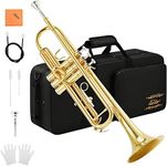 Eastar Bb Standard Trumpet Set for Beginner, Student Brass Trumpet Instrument with Hard Case, Cleaning Kit, 7C Mouthpiece and Gloves, ETR-380, Golden