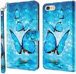 Rapuled Compatible with iPhone 6S/6 Case, Mobile Phone Case for iPhone 6S/6 (4.7 Inch), Leather Wallet Magnetic Wallet Case Protective Leather Flip Book Case Cover (Butterfly 3)