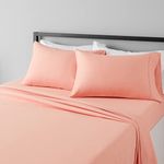 Amazon Basics Lightweight Super Soft Easy Care Microfiber Bed Sheet Set with 14-Inch Deep Pockets - Queen, Peachy Coral