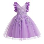 Weileenice Little Girls Dress Light Purple Lace Embroidery Tulle Flower Girl Wedding Pageant Formal Evening Prom Ball Gown Kids Holiday Bridesmaid Birthday Party Daddy Daughter Dance Tutu Dresses 4 5