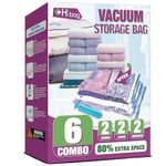 HIBAG Vacuum Storage Bags, Space Saver Vacuum Seal Storage Bags 6-Pack Sealer Bags for Clothes, Clothing, Bedding, Comforter, Blanket (6C), Clear, 6-COMBO (HB-6C-N)