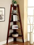 SB Furniture Solid Sheesham Wood Corner Ladder Shelf for Living Room Wooden Floor Standing Corner 5 Tier Ladder Shelves for Bedroom Decorative Bookcase Floor Standing Shelf for Office | Brown Finish