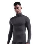 Zueauns Mens Thermal Tops Turtleneck Warm Underwear Long Sleeve T-Shirt Tops Breathable Thin Undershirt(Grey,L)