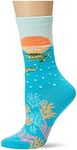 K. Bell Women's Fun Animal Crew Socks-1 Pairs-Cool & Cute Wordplay Novelty Gifts, Sea Turtles (Blue), 4-10