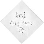 Crisky Best Day Ever Napkins Silver for Wedding Bridal Shower and Engagement Party Decorations,Cocktail Dessert Beverage Napkins 100 Pack, 3-ply