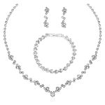 AWAVM Bridal Jewellery Set for Wedding Prom Costume Jewelry Set Rhinestone Crystal Choker Necklace Bracelet Drop Dangle Earrings Set for Bride Women and Girls