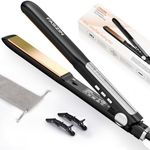 Faszin Hair Straighteners, Ionic Titanium Plate for Smooth Shiny Results, 20S Fast Heat Up Flat Iron, Clear LCD Display, 2 in 1 Straightener and Curler Styling Tool for Straighten Hair (Black)