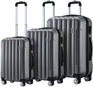 3PCS Luggage Set Hard Carry On Travel Suitcases Trolley Lightweight with TSA Lock 2 Covers Dark Grey