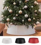 Round Christmas Tree Skirt - Sturdy & Durable Christmas Tree Collar - 9.1" H 22.8" Top & 28" Base Diameter Woven Design Xmas Tree Skirt - 12 Pieces Plastic Ring for Artificial or Real Trees - White