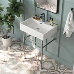 Deer Valley DV-1CS0117A Bathroom Console Sink, 24"x17" Rectangular Bathroom Sink with Chrome Leg Support Ceramic Wall Mount Sink for Bathroom Single Bowl Lavatory Sink